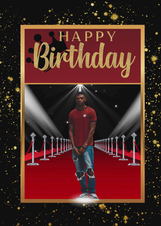 Gold & Red Happy Birthday Card w/Showcase BG-Candor