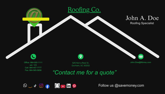 Black white green Roofing Co. Business Card w/logo