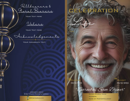 Navy Blue and Gold Full Face Obituary - Bifold