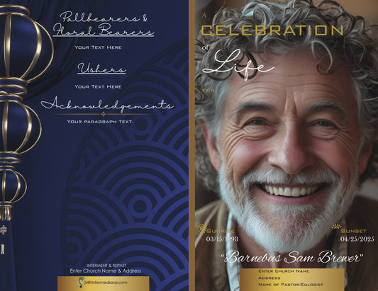 Navy Blue and Gold Full Face Obituary - Bifold