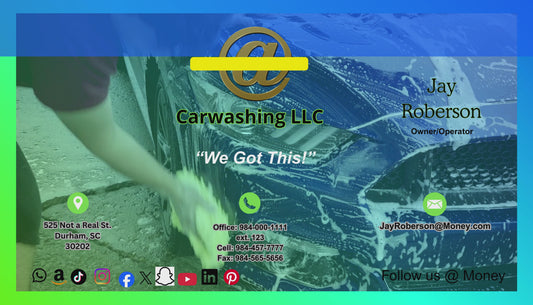 Animated Blue Green Carwash Business Card w/video photo and logo