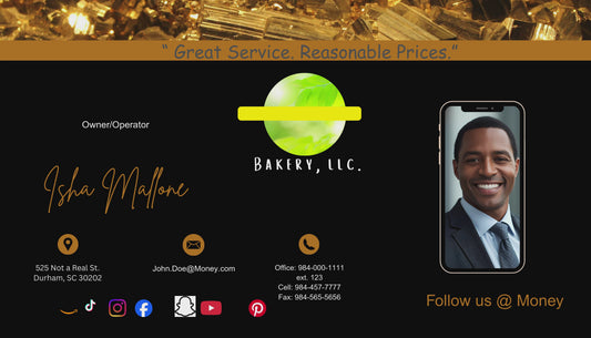 3.5x2 Black Gold Nugget Gray Business Card w/ logo and photo template