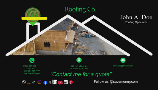 Animated Black white green Roofing Co. Business Card