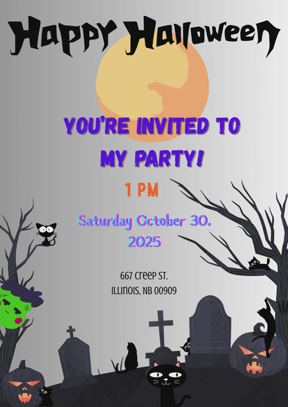 Virtual Gray Frankenstein Head Peek Halloween Invitation