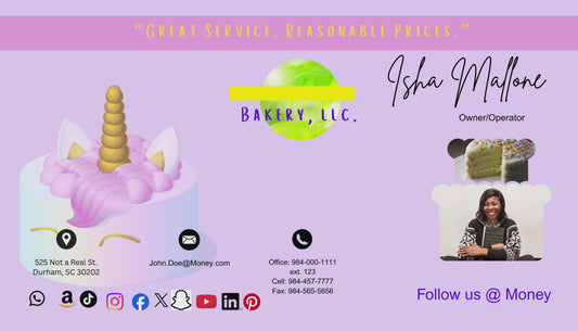 3.5x2" light Pink Bakery Business Card w/ logo & photo template