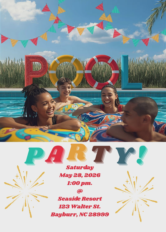 Virtual Retro Color Pool Party Invitation