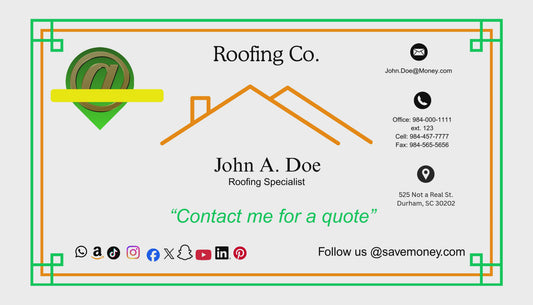 Roofing Co. Orange, Green & White Business Card w/logo