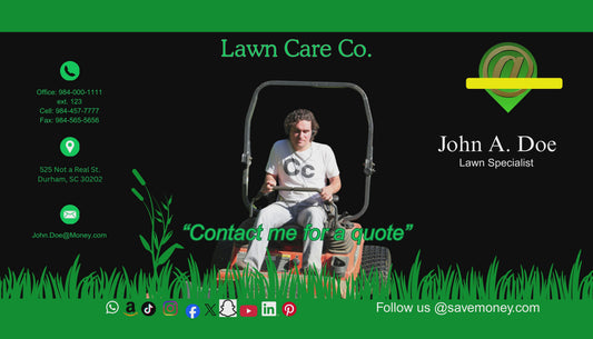 Green & Black Lawncare Co. Business Card w/photo & logo