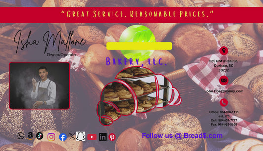 Animated Red Bread Bakery Business Card template w/logo & photo