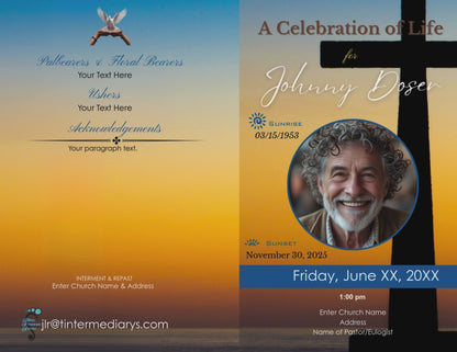 Sunset Black Cross on Beach Obituary - Bifold