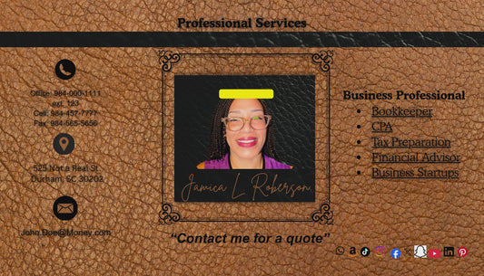 Brown Leather Pro Business Card w/square photo and bullets