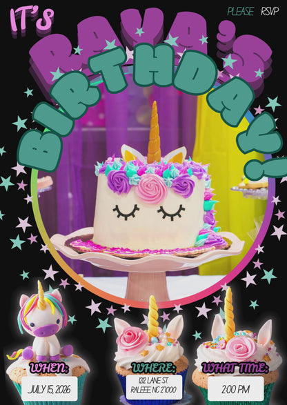 Virtual Unicorn Birthday Invitation