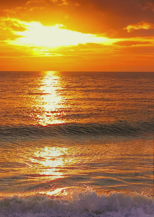 Virtual Orange Beach Sunset with Luau Flowers Wedding Invitation