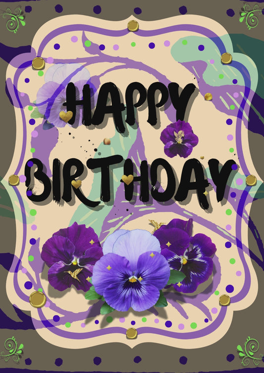 Purple Flowers Happy Birthday Badge- Candor