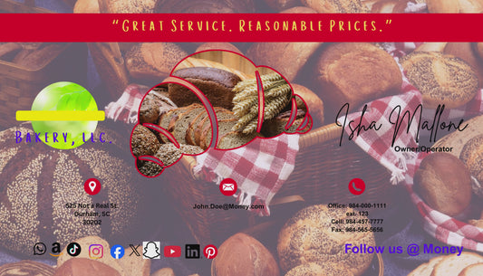 3.5x2 Red Bread Bakery Business Card template w/logo & photo